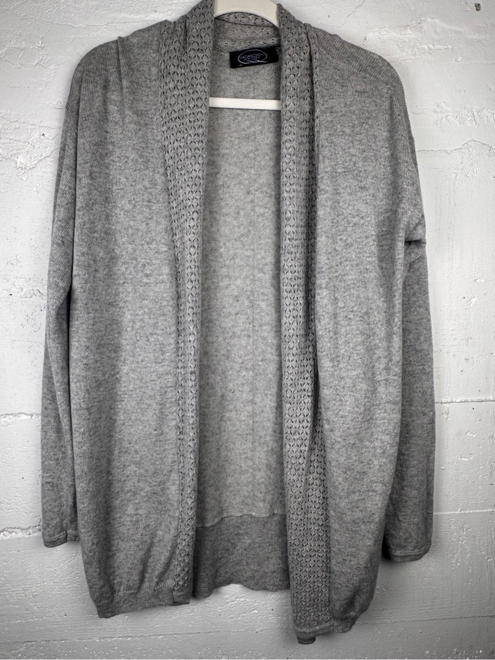 Magaschoni 100% Cashmere Light Gray Open-Front Women's Cardigan Knit Size Large